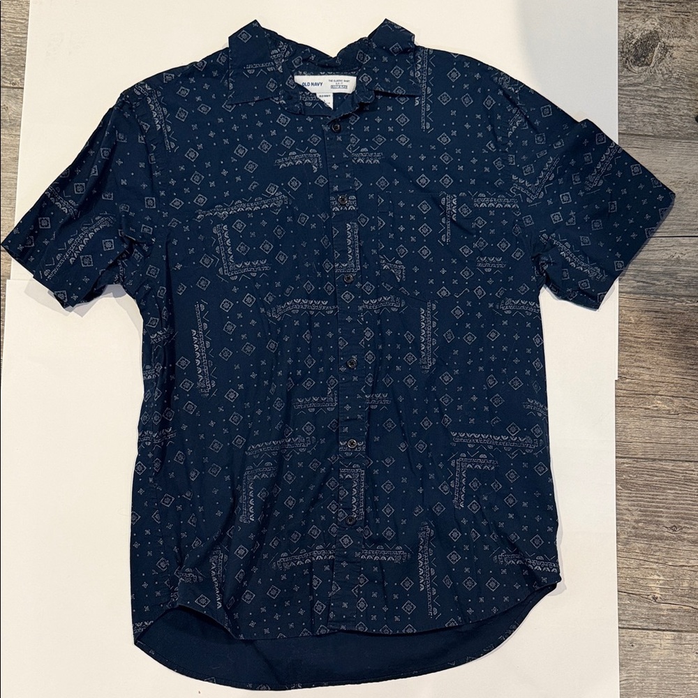 Old Navy Navy Blue Patterned Casual Shirt